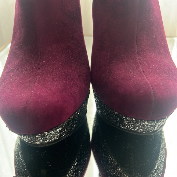 MICHAEL ANTONIO ULTRASUEDE BURGUNDY WEDGE PLATFORM BOOTIES SIZE 8 PURPLE - Picture 5 of 13